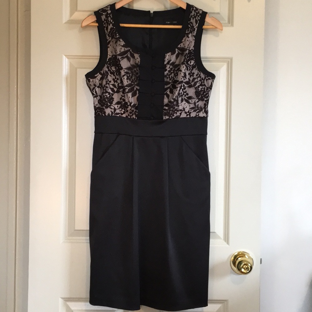 Tuxedo satin & lace cocktail dress